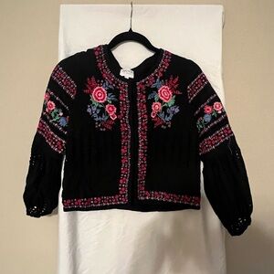 Misa Los Angeles Black Jacket with Pink, Red and Blue Floral Embroidery